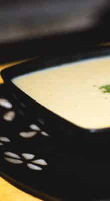 A close up of cream of turkey soup.