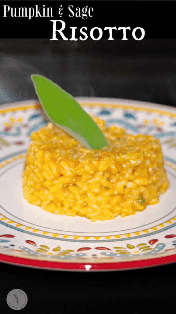 Pumpkin and Sage Risotto made with Arborio rice, vegetable broth, pumpkin puree and fresh sage makes a delicious Fall side dish. 