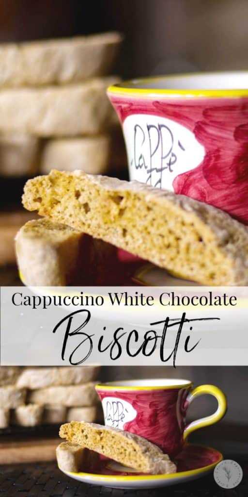 Cappuccino White Chocolate Biscotti collage photo.