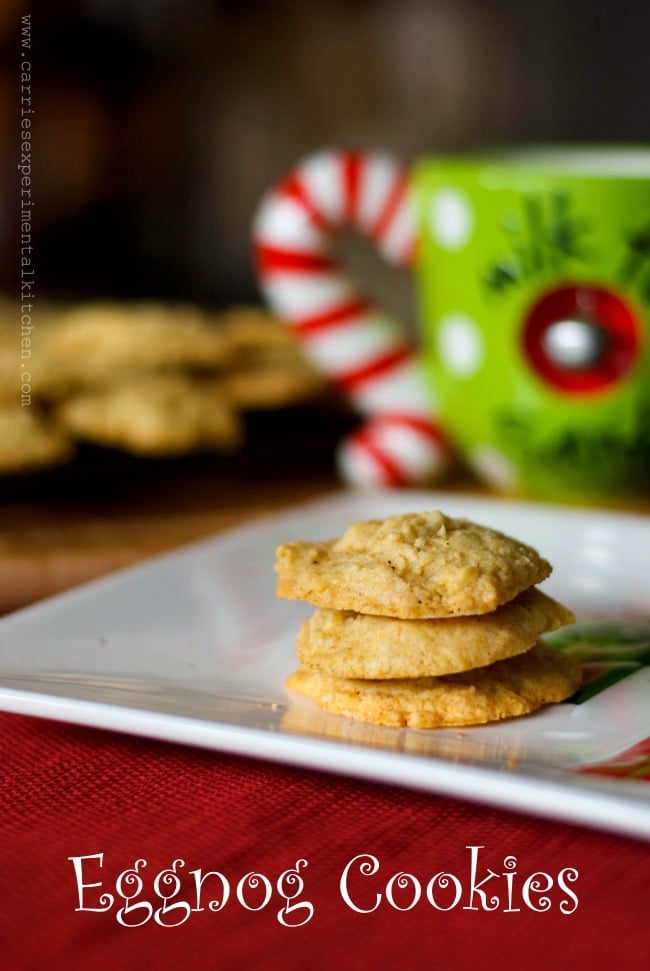 Eggnog cookies on a Christmas plate. 