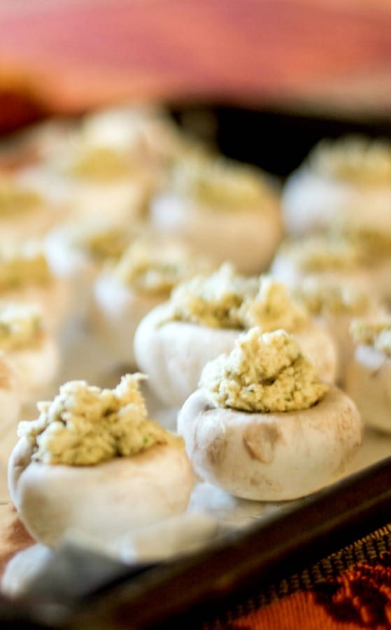 A close up of food, with Stuffed mushrooms