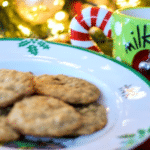 Oatmeal Toffee Cookies are a twist on the classic oatmeal cookie made with toffee bits and chopped walnuts.