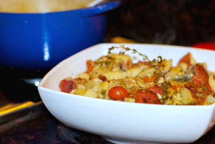 Champagne Braised Chicken with Grape Tomatoes & Capers