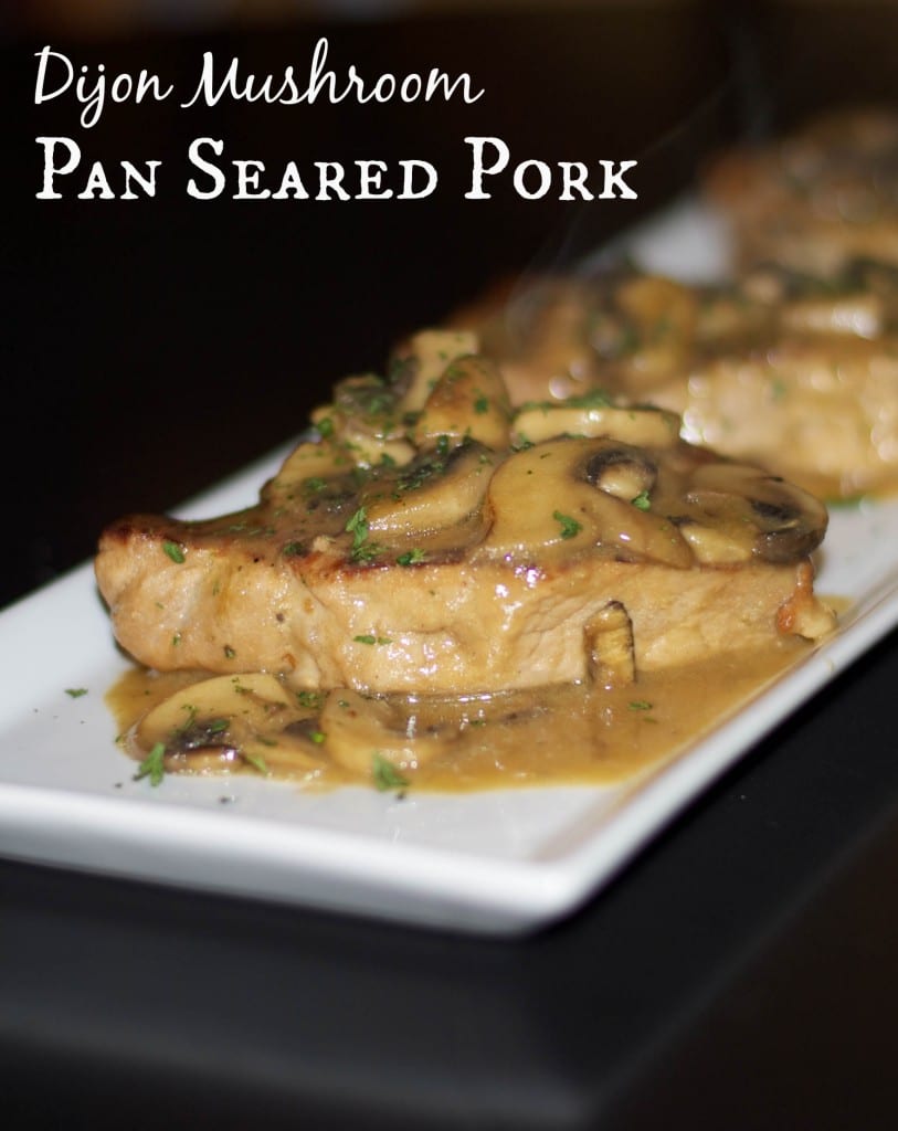 Pork pan seared with Dijon mustard and fresh mushrooms in a light sauce. 