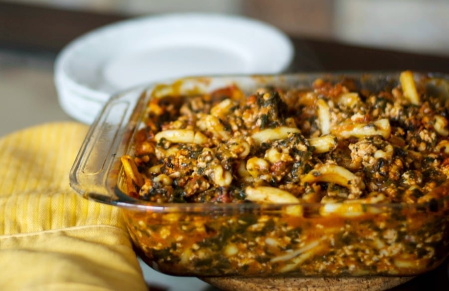 Florentine Baked Cavatelli with Ground Turkey