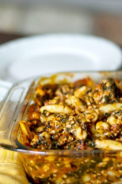 A close up of a plate of food, with Baked Cavatelli