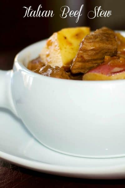 A close up of Beef Stew with potatoes.