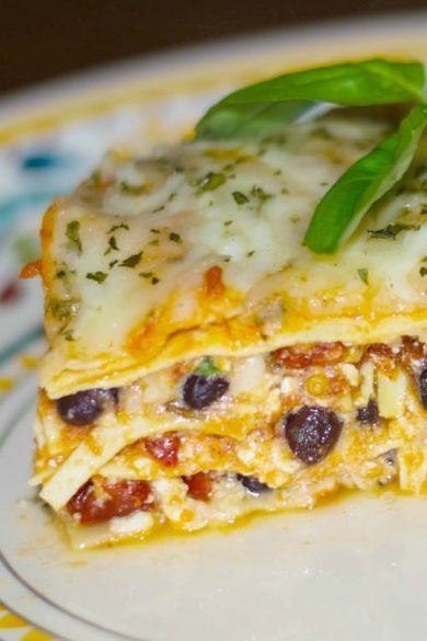 A close up of Black Bean and Sun Dried Tomato Lasagna