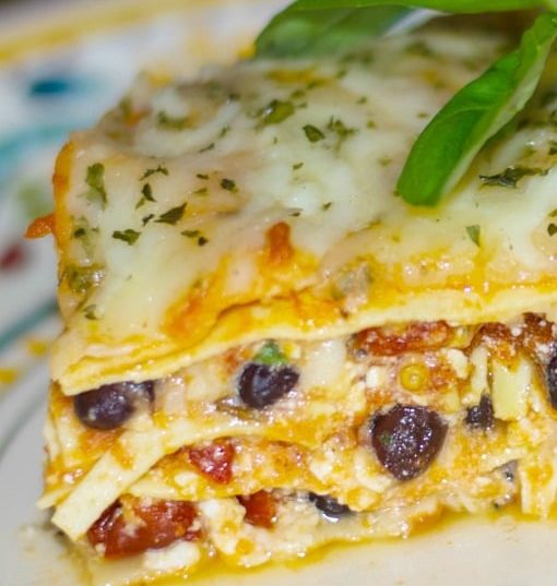 A close up of Black Bean and Sun Dried Tomato Lasagna