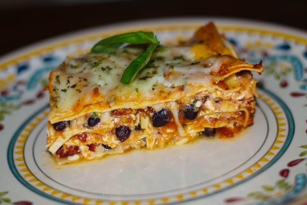 Low Fat Black Bean Sun Dried Tomato Lasagna