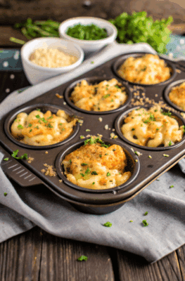 mac and cheese poppers in a muffin pan