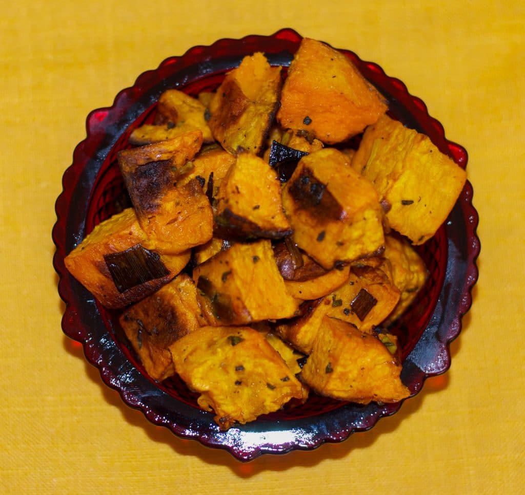 roasted sweet potatoes with sage and leeks-closeup