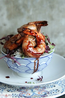 A plate of food, with Shrimp and Seafood