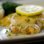 A close up of Skillet lemon chicken