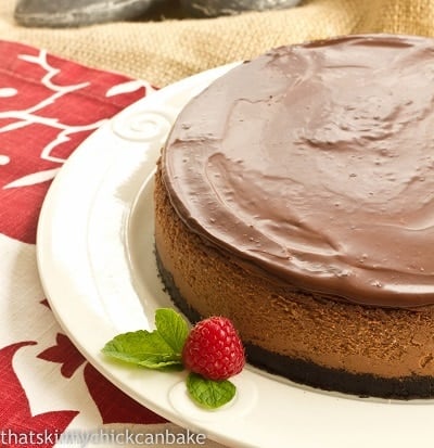 A close up of Chocolate Cheesecake on a plate