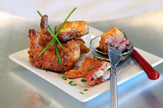 A plate of food, with Shrimp and Seafood