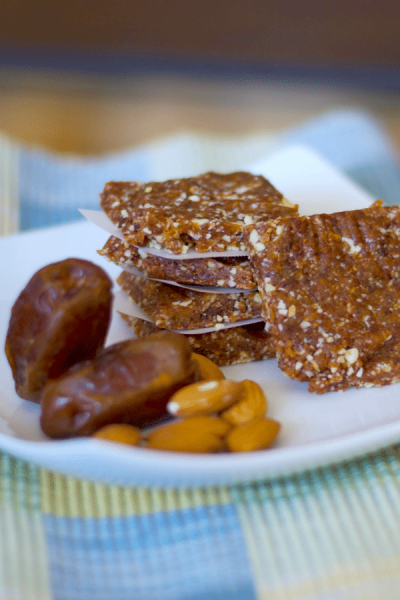 Energy Bars made with Medjool dates, raw almonds and dried cherries are a healthy, gluten free satisfying snack.  