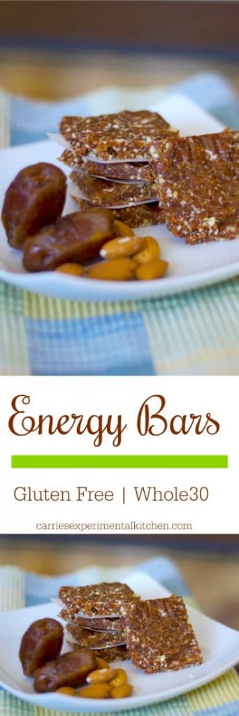 Energy Bars made with Medjool dates, raw almonds and dried cherries are a healthy, gluten free satisfying snack.  