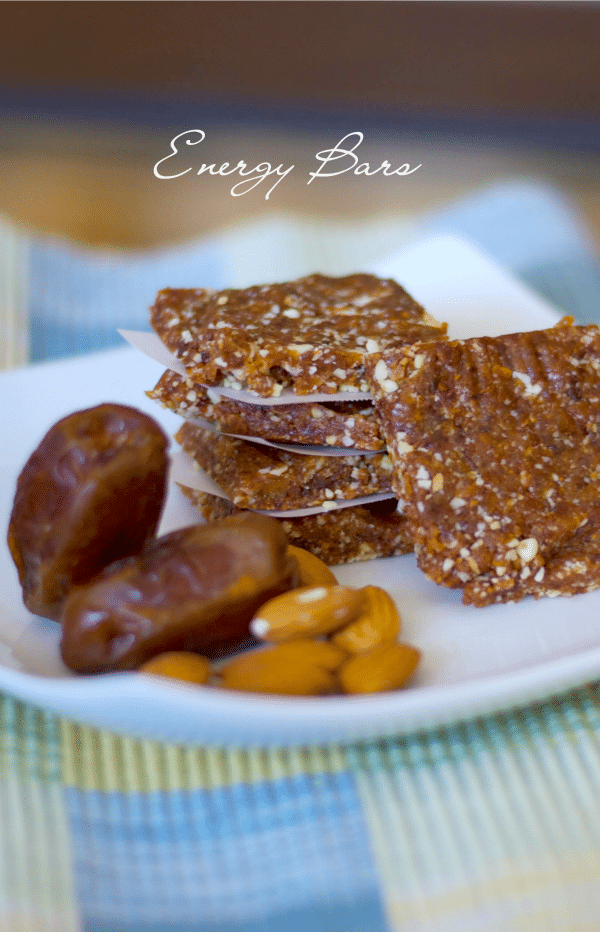 nergy Bars made with Medjool dates, raw almonds and dried cherries are a healthy, gluten free satisfying snack.  