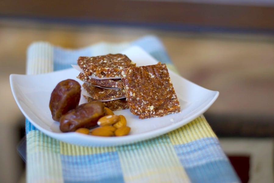 Energy Bars on a white plate. 