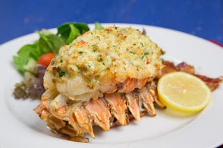 A plate of food, with Lobster and Seafood