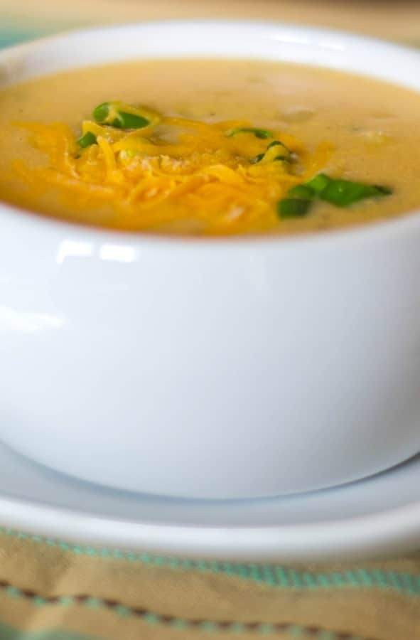 A close up of Low Fat Baked Potato Soup 