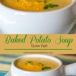 Low Fat Baked Potato Soup on the table 