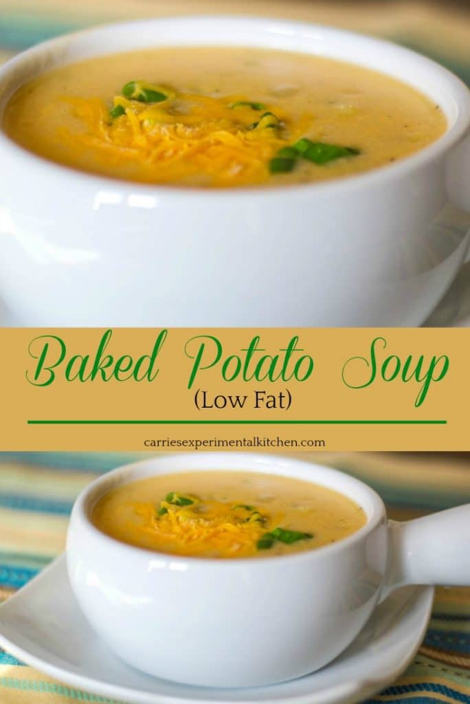 Low Fat Baked Potato Soup on the table 