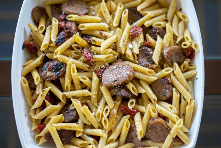 Penne with Italian Sausage, Sun Dried Tomatoes and Basil