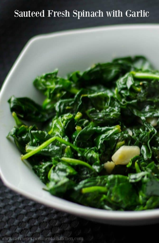  Fresh baby spinach sautéed with extra virgin olive oil and garlic; then lightly seasoned with salt and pepper. 