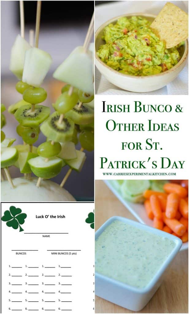 Celebrate St. Patrick's Day with fun, green colored food including printables to host your next Irish Bunco or St. Patrick's Day celebration.