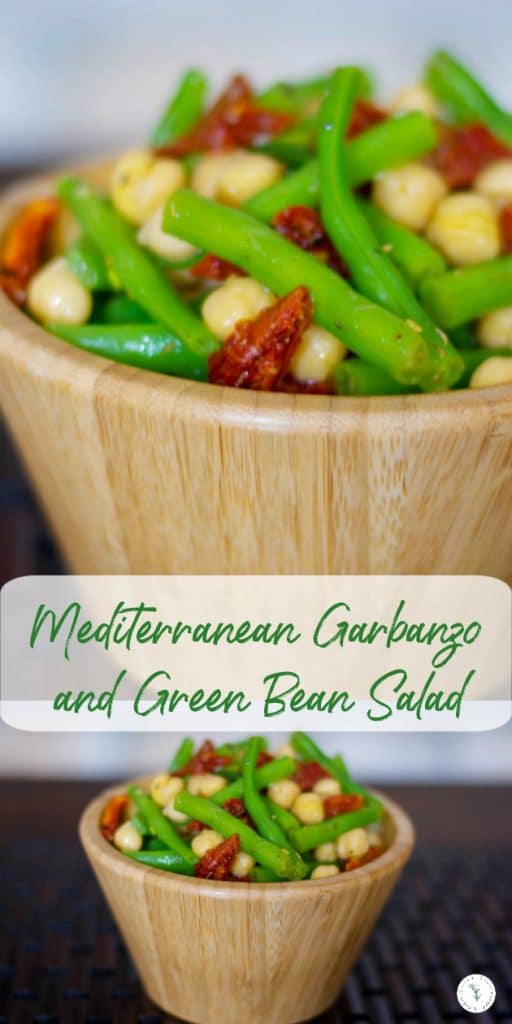 This Mediterranean inspired salad made with garbanzo and green beans, sun dried tomatoes and oregano in a lemony vinaigrette is deliciously light and flavorful.