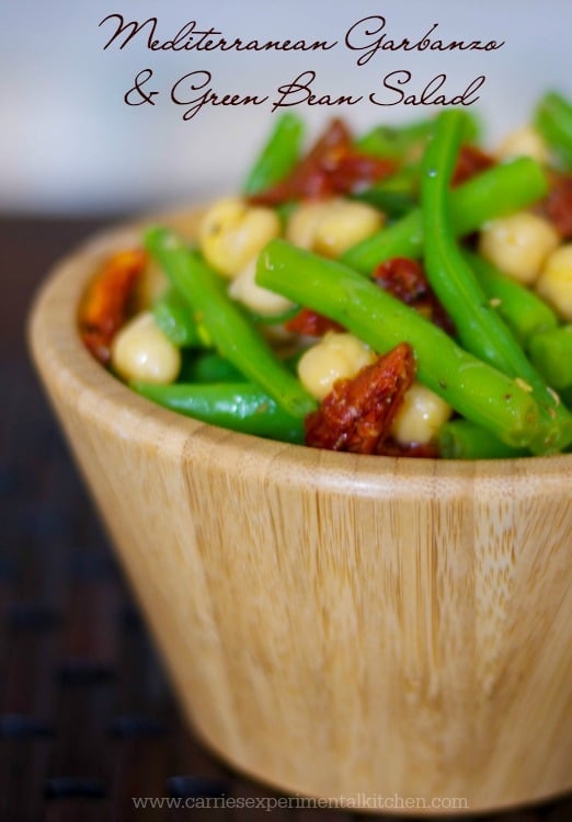 A bowl of mediterranean garbanzo and green bean salad