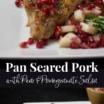 Pan seared boneless pork chops topped with a fresh pear and pomegranate salsa is a quick and tasty weeknight meal your family will love. 