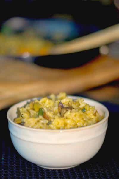Creamy risotto; which is an Italian rice, blended with portobello mushrooms, zucchini and fresh sage is the perfect side dish for Fall.
