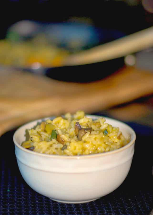 Creamy risotto; which is an Italian rice, blended with portobello mushrooms, zucchini and fresh sage is the perfect side dish for Fall.