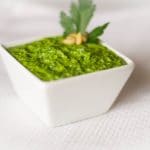 Spinach Pesto in a white bowl.