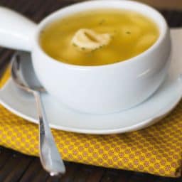 Tortellini en Brodo Soup in a crock