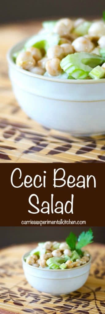 This Ceci Bean Salad made with chick peas and celery in a mayonnaise based dressing is simple to prepare and makes a tasty side picnic salad. 