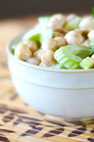 This Ceci Bean Salad made with chick peas and celery in a mayonnaise based dressing is simple to prepare and makes a tasty side picnic salad. 