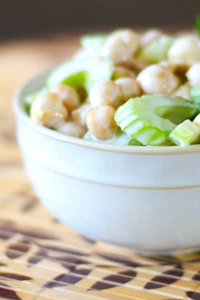This Ceci Bean Salad made with chick peas and celery in a mayonnaise based dressing is simple to prepare and makes a tasty side picnic salad. 