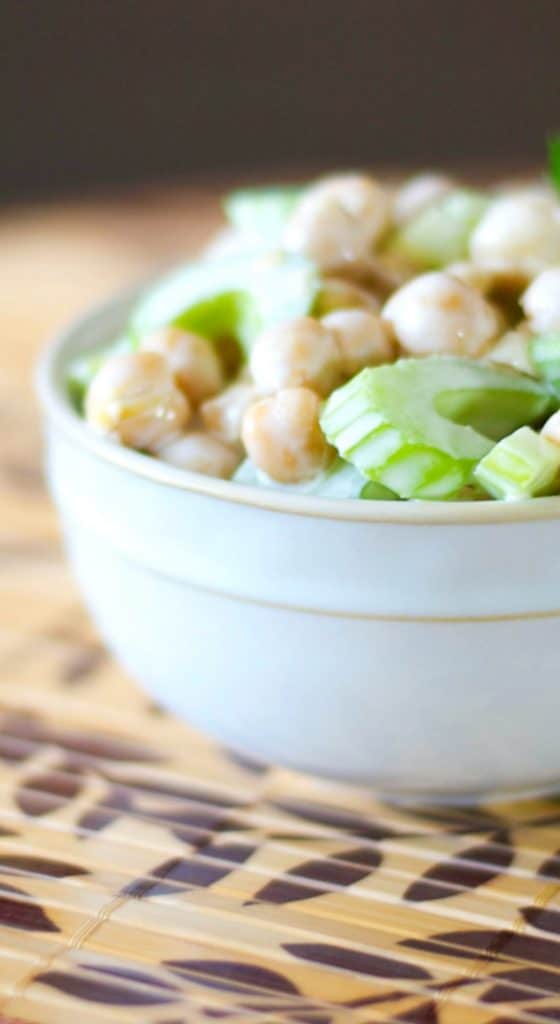 This Ceci Bean Salad made with chick peas and celery in a mayonnaise based dressing is simple to prepare and makes a tasty side picnic salad. 