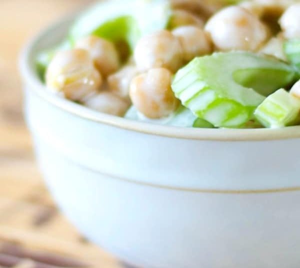 This Ceci Bean Salad made with chick peas and celery in a mayonnaise based dressing is simple to prepare and makes a tasty side picnic salad. 