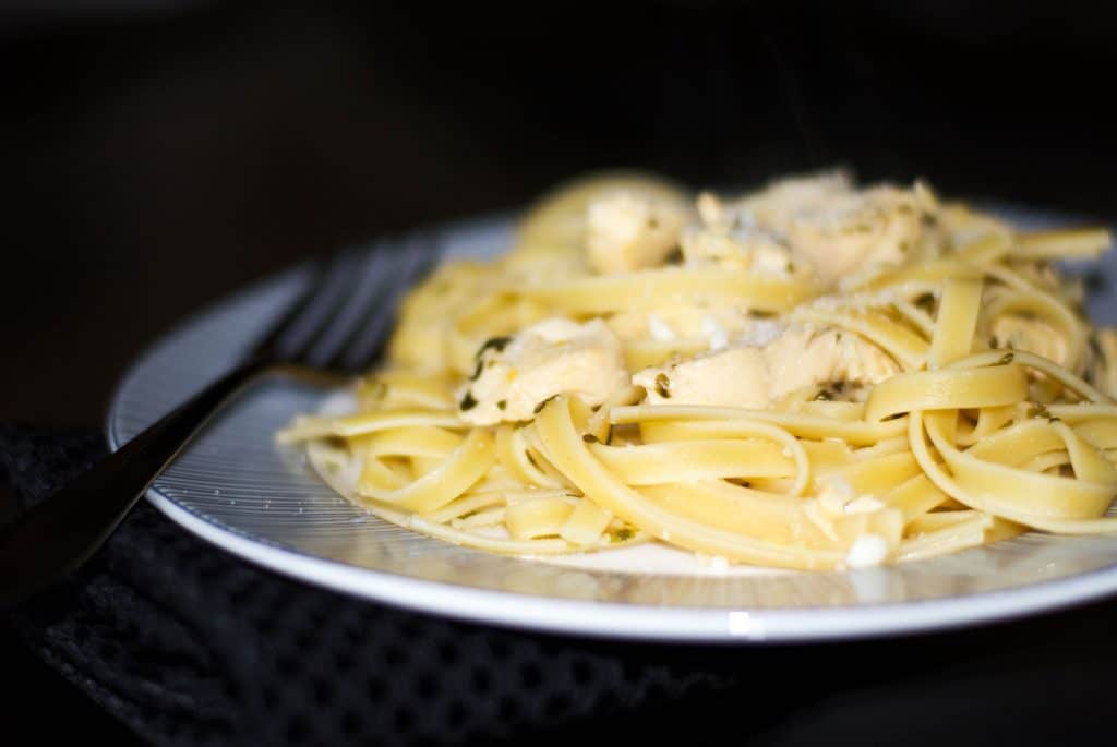 Chicken Scampi over Fettuccine