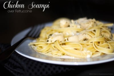 Chicken Scampi over Fettuccine-Carrie's Experimental Kitchen #pasta #chicken