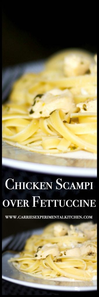 Chicken Scampi over Fettuccine made with tender boneless chicken breasts in a garlic, butter sauce over fettuccine pasta is a quick, delicious weeknight meal. 