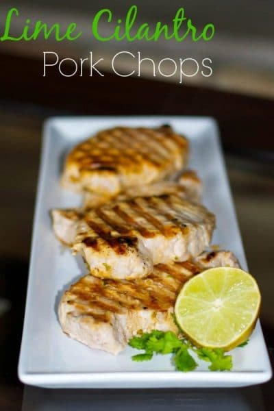 A close up of Lime Cilantro Grilled Pork Chops