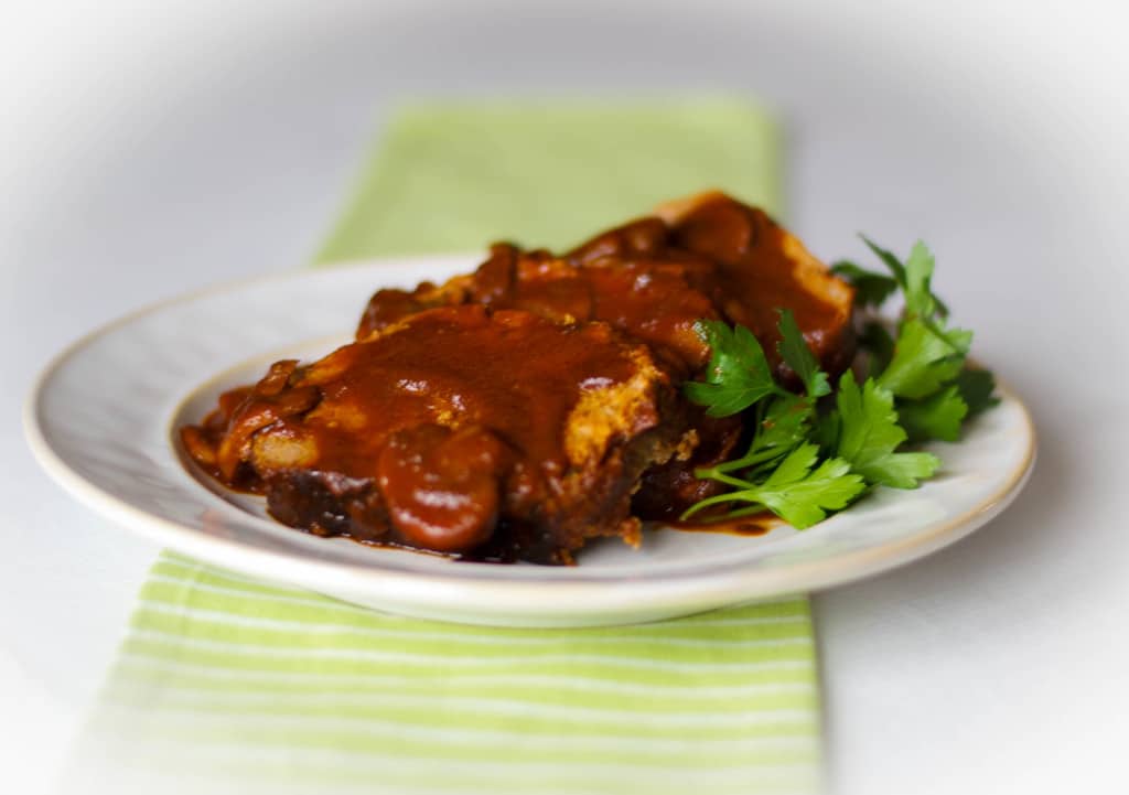 A plate of food, with Meatloaf and Beef