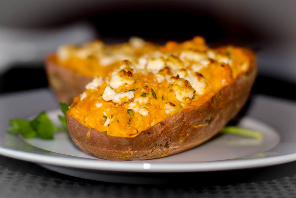 A close up of food on a plate, with Sweet potato