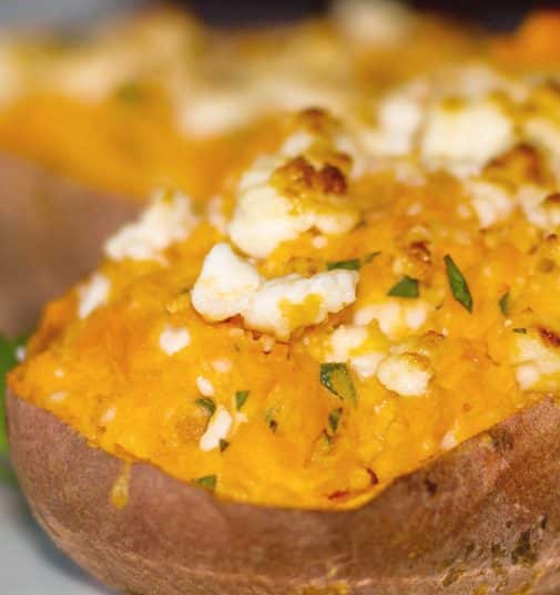 A close up of food on a plate, with Sweet potato